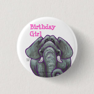 Badge Rond 2,50 Cm Bouton Eléphant Anniversaire Fille