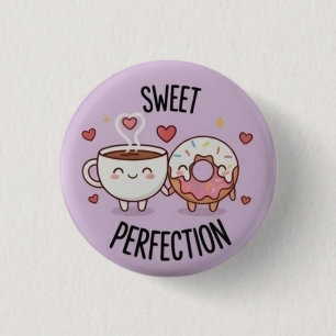 Badge Rond 2,50 Cm Bouton épinglé Café et Donut Kawaii "Sweet Perfect
