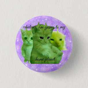 Badge Rond 2,50 Cm bouton épinglette mignon alien vert kitty meme