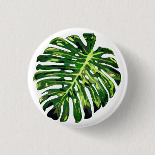 Badge Rond 2,50 Cm Bouton Feuille Monstera