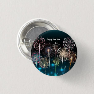 Badge Rond 2,50 Cm Bouton Feux d'Artifice Bonne Année