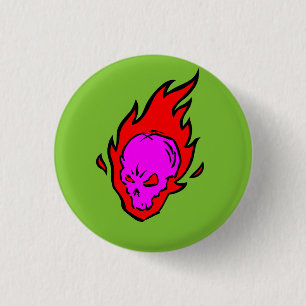 Badge Rond 2,50 Cm Bouton flamboyant de crâne de tête brûlée