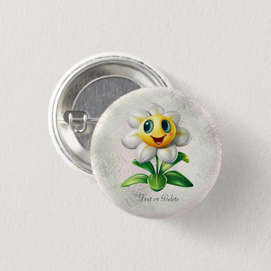 Badge Rond 2,50 Cm Bouton Fleur Blanche (Devant & derrière)