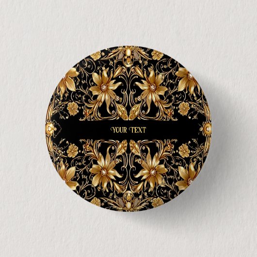 Badge Rond 2,50 Cm Bouton Fleur Dorée (Devant)