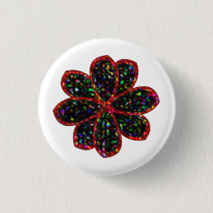 Badge Rond 2,50 Cm Bouton Fleur Parties scintillant noire et rouge