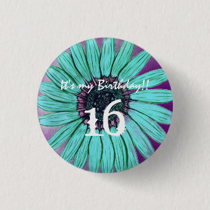 Badge Rond 2,50 Cm Bouton Fleur Personnaliser C'est mon anniversaire