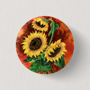 Badge Rond 2,50 Cm Bouton Fleurs de soleil - Peinture