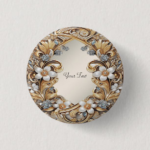 Badge Rond 2,50 Cm Bouton floral blanc or décoratif