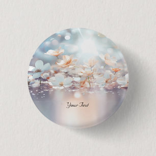 Badge Rond 2,50 Cm Bouton Floral Blanc Pêche