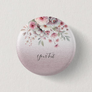 Badge Rond 2,50 Cm Bouton floral blanc rose moderne