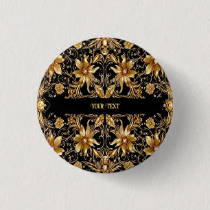 Badge Rond 2,50 Cm Bouton Floral Doré