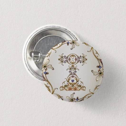 Badge Rond 2,50 Cm Bouton Floral en Or Blanc (Devant & derrière)