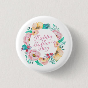Badge Rond 2,50 Cm Bouton floral heureux élégant de Pin du jour de