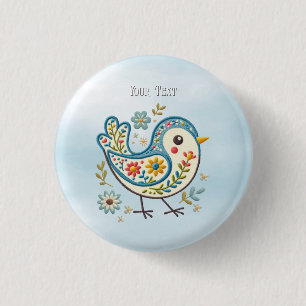 Badge Rond 2,50 Cm Bouton floral Oiseau bleu