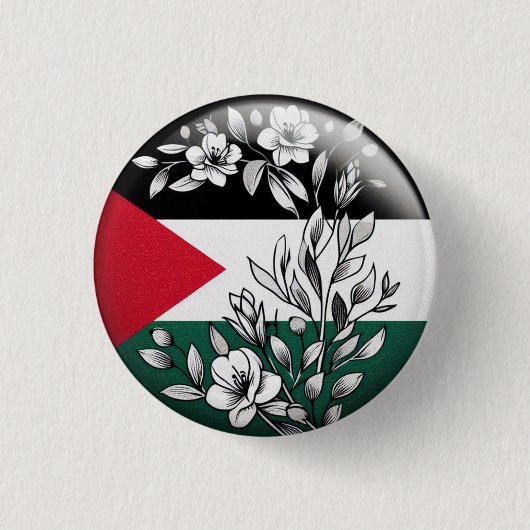 BADGE ROND 2,50 CM BOUTON FLORAL PALESTINE (Devant)