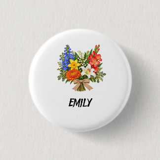 Badge Rond 2,50 Cm Bouton floral personnalisé avec nom personnalisé É
