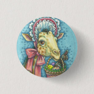 BADGE ROND 2,50 CM BOUTON GIRAFFE BONNET DE PÂQUES