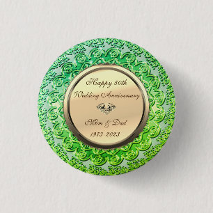 Badge Rond 2,50 Cm Bouton Gold Diamond Green 50e anniversaire Mariage