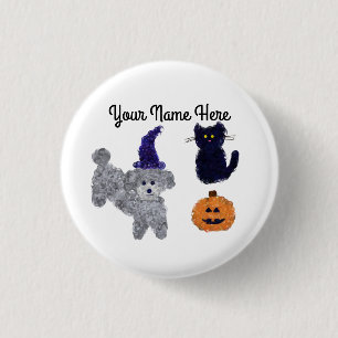Badge Rond 2,50 Cm Bouton Halloween Gray Poodle #2
