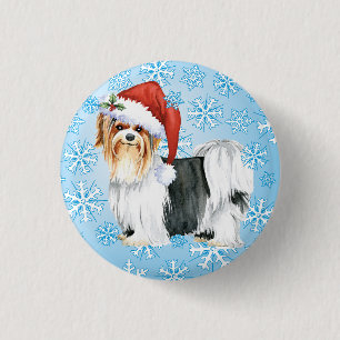 Badge Rond 2,50 Cm Bouton Happy Howlidays Biewer Terrier Pinback