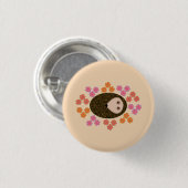 Badge Rond 2,50 Cm Bouton Hérisson et Fleurs (Devant & derrière)