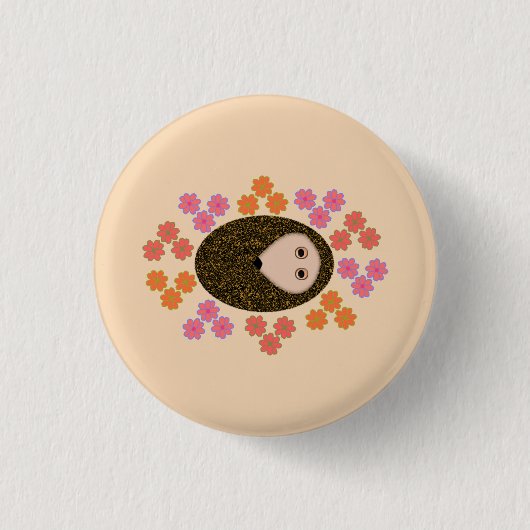 Badge Rond 2,50 Cm Bouton Hérisson et Fleurs (Devant)