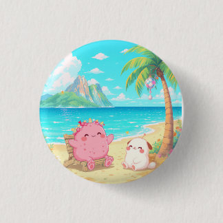 BADGE ROND 2,50 CM BOUTON HEUREUX KAWAII HAWAI