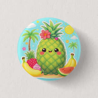 BADGE ROND 2,50 CM BOUTON HEUREUX KAWAII HAWAI