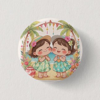 BADGE ROND 2,50 CM BOUTON HEUREUX KAWAII HAWAI