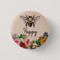 Bouton heureux personnalisé d'abeille