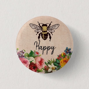 Badge Rond 2,50 Cm Bouton heureux personnalisé d'abeille