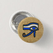 Badge Rond 2,50 Cm Bouton Horus Bleu Sur Hiéroglyphes (Devant & derrière)