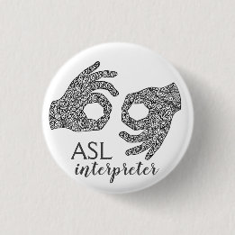 Badge Rond 2,50 Cm Bouton "Interpreter" American Sign Language