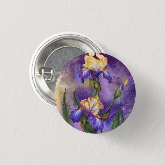 Badge Rond 2,50 Cm Bouton Iris Fleurs Irises - Peinture (Devant & derrière)