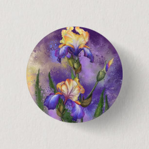 Badge Rond 2,50 Cm Bouton Iris Fleurs Irises - Peinture