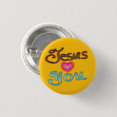 Badge Rond 2,50 Cm Bouton jaune chrétien "Jésus t'aime" (Devant & derrière)