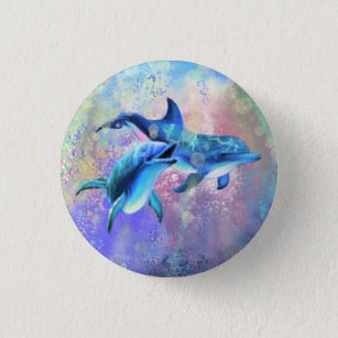 Badge Rond 2,50 Cm Bouton Joyeux Dolphin Couple - Famille - Peinture