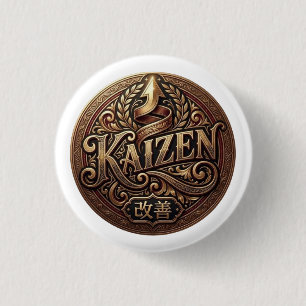 Badge Rond 2,50 Cm Bouton Kaizen Crest Vintage Amélioration Continu