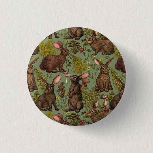 Badge Rond 2,50 Cm Bouton lapins et flore boisée (Devant)