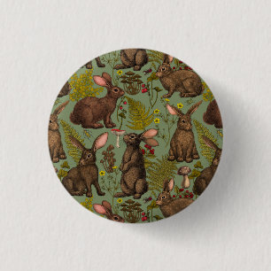 Badge Rond 2,50 Cm Bouton lapins et flore boisée