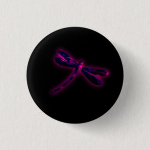 Badge Rond 2,50 Cm Bouton Libellule - Lueur Magenta