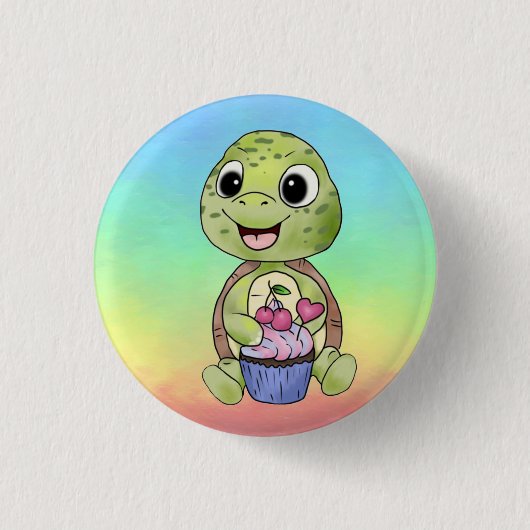 Badge Rond 2,50 Cm Bouton Muffin Schildkröte mit (Devant)