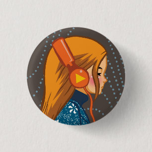 Badge Rond 2,50 Cm Bouton Musique Lover (Casque Girl)