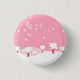Badge Rond 2,50 Cm Bouton neigeux rose d'arbres de coeur