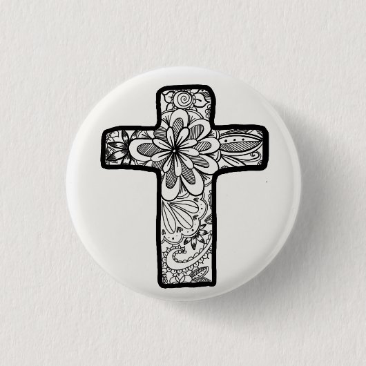 Badge Rond 2,50 Cm Bouton noir et blanc de croix de griffonnage (Devant)