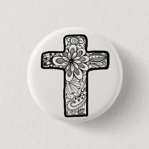 Badge Rond 2,50 Cm Bouton noir et blanc de croix de griffonnage