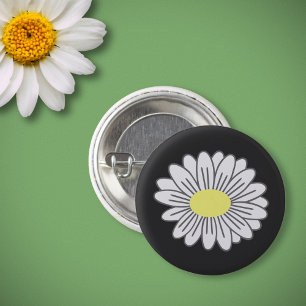 Badge Rond 2,50 Cm Bouton noir Fleur marguerite