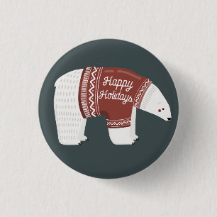 Badge Rond 2,50 Cm Bouton Ours polaire Joyeux Vacances