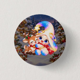 Badge Rond 2,50 Cm Bouton Pâques Cerf de Noël Épinglette d'Hiver Mi