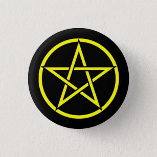 Badge Rond 2,50 Cm Bouton Pentagramme noir et jaune